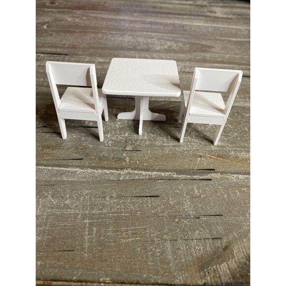 Dollhouse Miniature White Table 2 Chairs Potted Lucky Bamboo Plant Metal Chairs - Picture 4 of 14